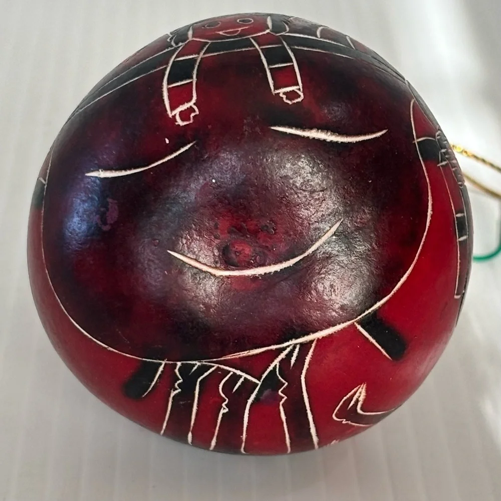 Santa Clause Folk Art Gourd Christmas Ornament  Hand Carved Painted Peruvian